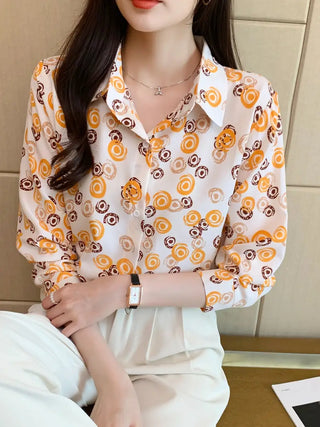 Allover Print Button Front Shirt, Casual Long Sleeve