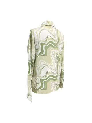 Abstract Print Button Front Shirt, Elegant Long Sleeve