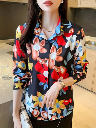 Floral Print Button Front Shirt, Casual Long Sleeve