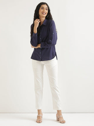 Navy Blue Airy-Linen Shirt