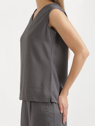 Grey V-Neck Sleeveless Top