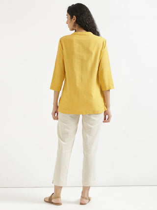 Yellow Airy Linen Short Kurta