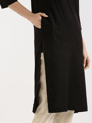 Black Airy Linen Long Kurta