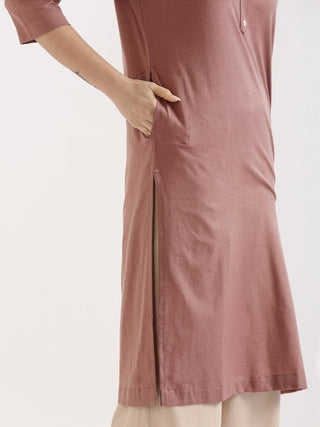 Rose Taupe Airy Linen Long Kurta