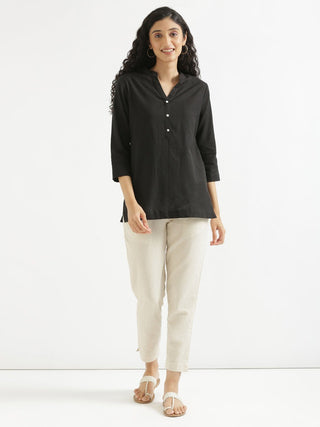 Black Airy Linen Short Kurta