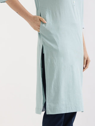 Sky Blue Airy Linen Long Kurta