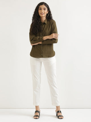 Olive Green Airy-Linen Shirt