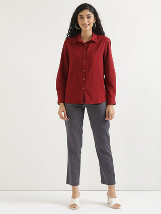 Maroon Airy-Linen Shirt