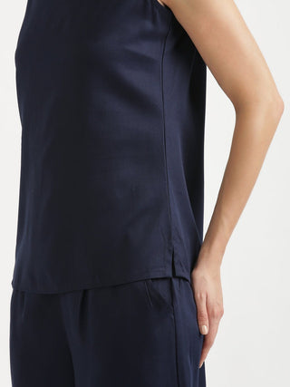 Navy Blue V-Neck Sleeveless Top