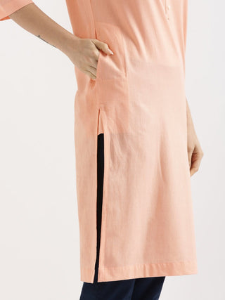 Peach Airy Linen Long Kurta