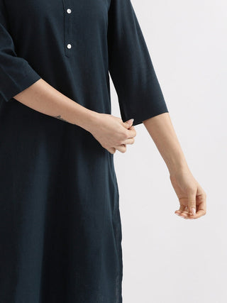 Navy Blue Airy Linen Long Kurta