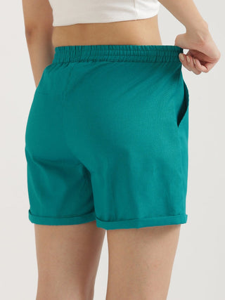 Teal Airy-Linen Shorts