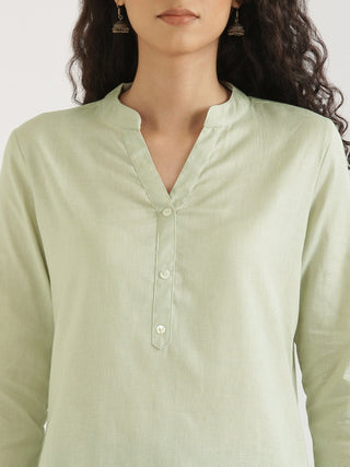 Mint Green Airy Linen Short Kurta