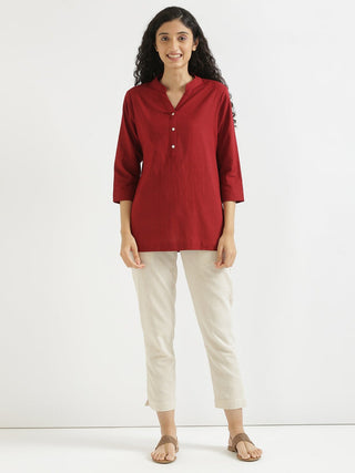 Maroon Airy Linen Short Kurta