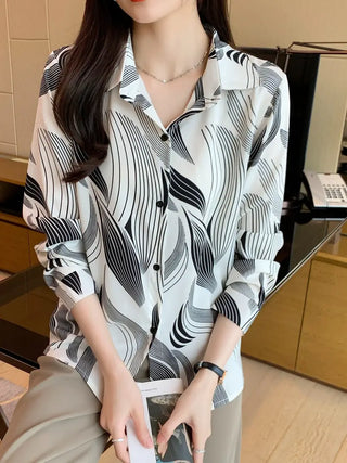 Graphic Print Button Front Shirt, Casual Long Sleeve