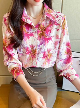 Floral Print Button Front Shirt, Casual Long Sleeve