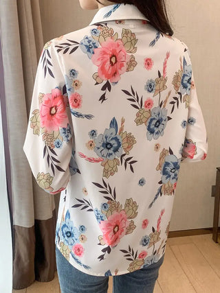 Floral Print Polo Collar Shirt, Casual Long Sleeve