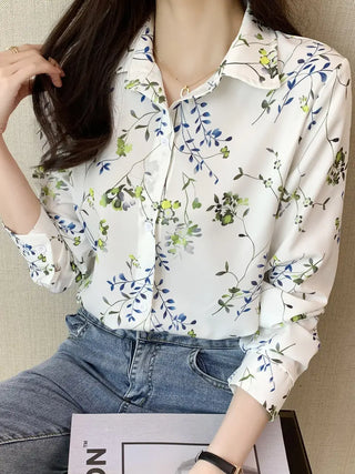 Floral Print Button Down Shirt, Casual Long Sleeve