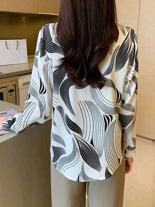 Graphic Print Button Front Shirt, Casual Long Sleeve