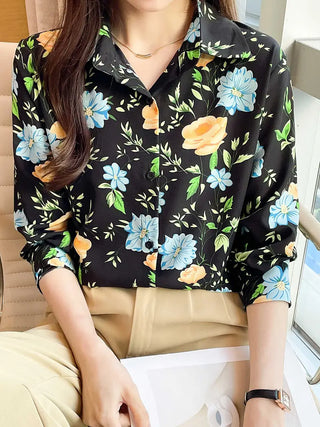 Floral Print Button Front Shirt, Casual Long Sleeve