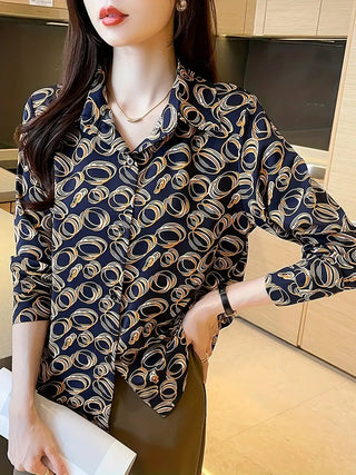 Allover Print Button Front Shirt, Casual Long Sleeve