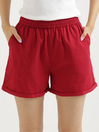 Maroon Airy-Linen Shorts