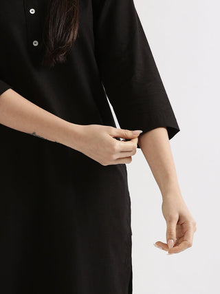 Black Airy Linen Long Kurta