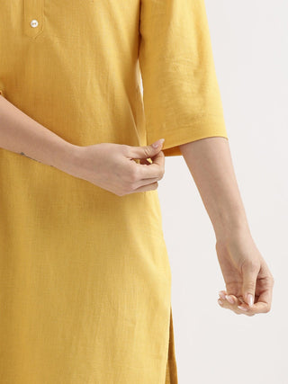 Yellow Airy Linen Long Kurta