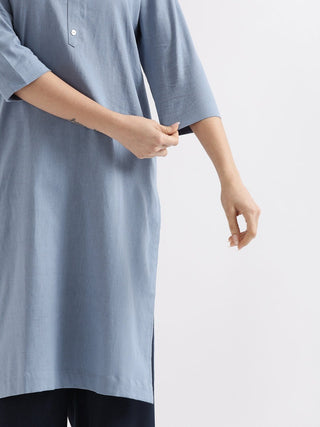 English Blue Airy Linen Long Kurta