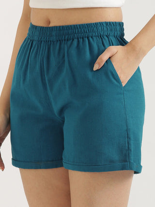 Turquoise Airy-Linen Shorts