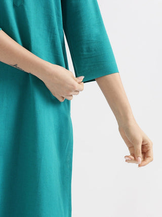 Teal Airy Linen Long Kurta