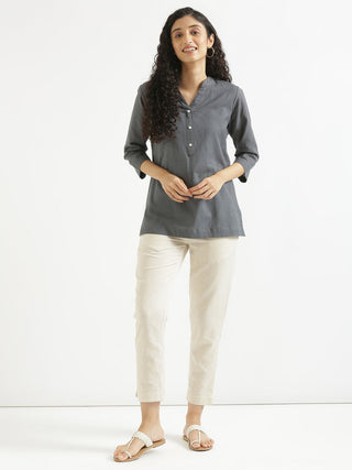 Slate Grey Airy Linen Short Kurta