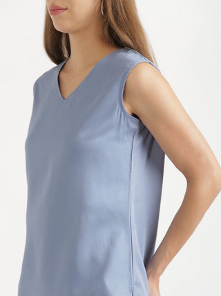 English Blue V-Neck Sleeveless Top