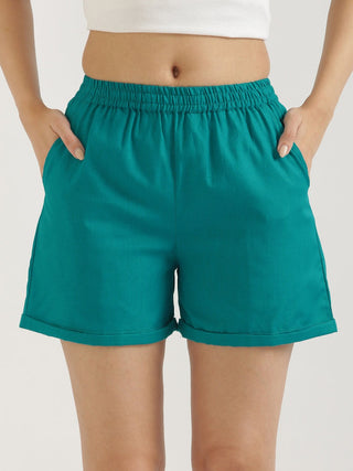 Teal Airy-Linen Shorts