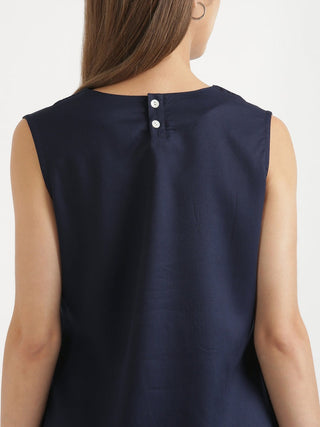 Navy Blue V-Neck Sleeveless Top