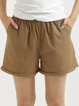 Coffee Brown Airy-Linen Shorts