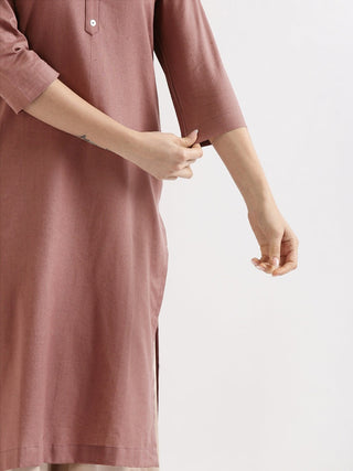 Rose Taupe Airy Linen Long Kurta