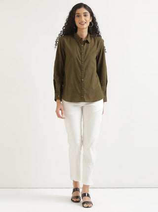 Olive Green Airy-Linen Shirt