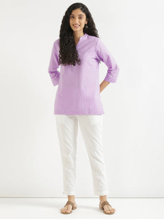 Lilac Airy Linen Short Kurta