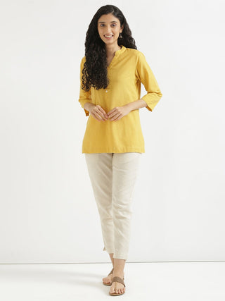 Yellow Airy Linen Short Kurta