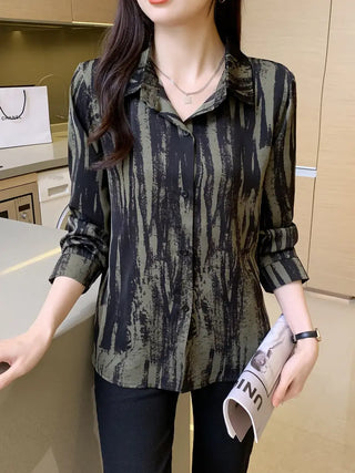 Abstract Print Button Front Shirt, Casual Long Sleeve