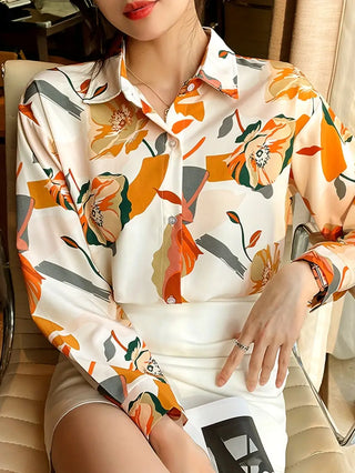 Floral Print Shirt, Casual Button Front Long Sleeve