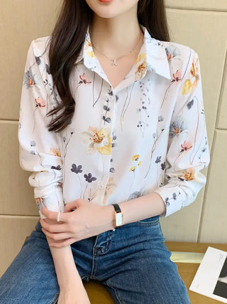 Floral Print Button Front Shirt, Casual Long Sleeve