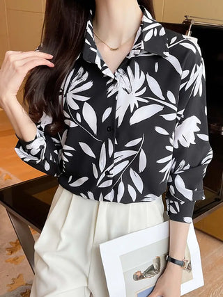 Floral Print Button Front Shirt, Casual Long Sleeve