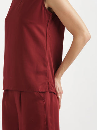 Maroon V-Neck Sleeveless Top