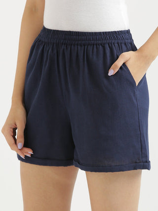 Navy Blue Airy-Linen Shorts