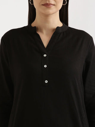 Black Airy Linen Long Kurta