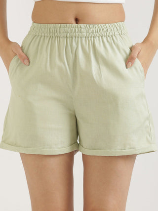 Mint Green Airy-Linen Shorts