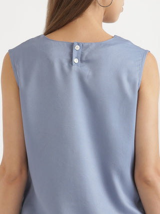 English Blue V-Neck Sleeveless Top