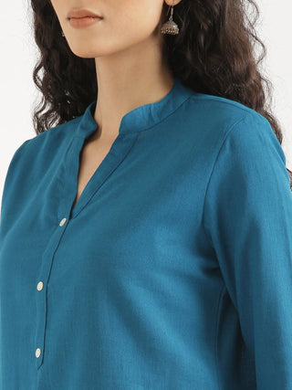 Turquoise Airy Linen Short Kurta